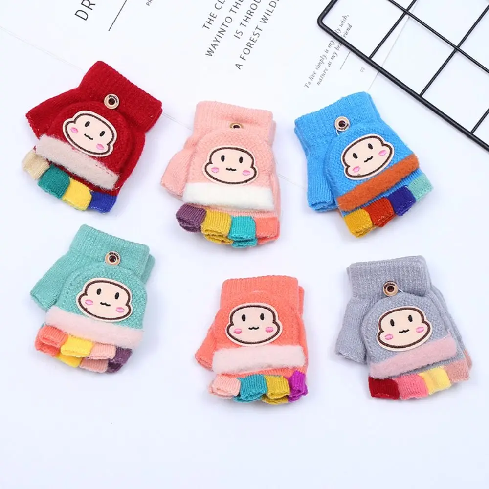 

Зимние трикотажные перчатки с открытыми пальцами и рисунком обезьяны