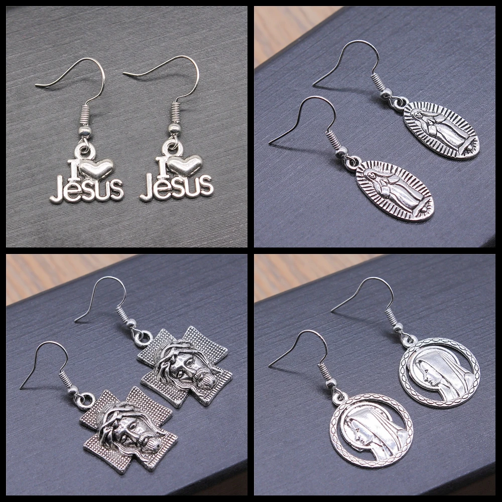 

Модные серьги ручной работы с простым дизайном Иисус в стиле христианства, Дева Мария, подвески с крестом Иисусом, ювелирные изделия, подаро...