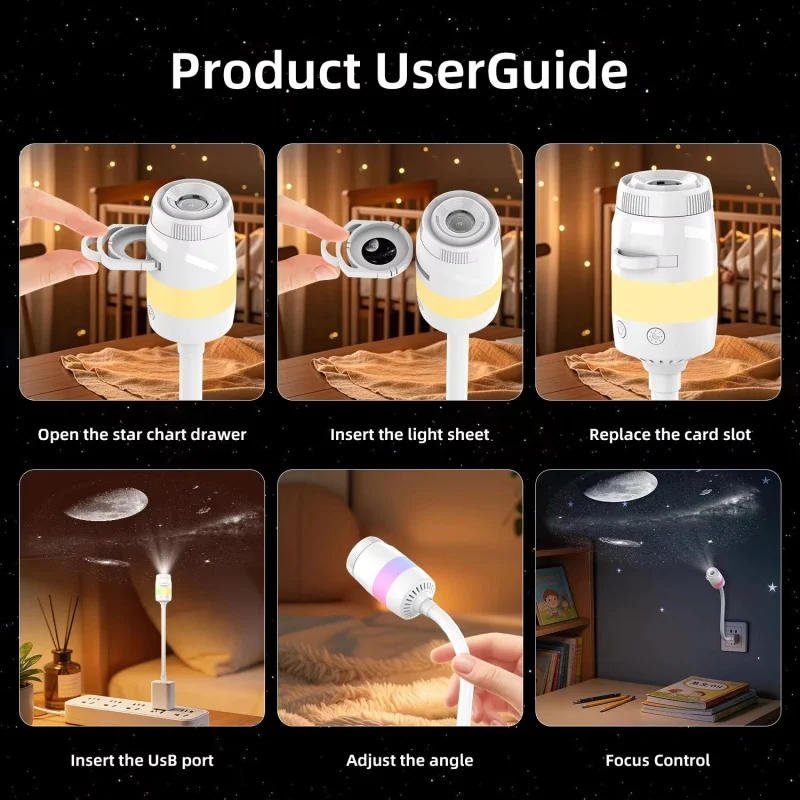 Фото Новый проектор-ночник Galaxy: USB-проектор звездного неба для декора потолка спальни, регулируемая лампа-атмосфера с эффектом туманности и звездного неба №2