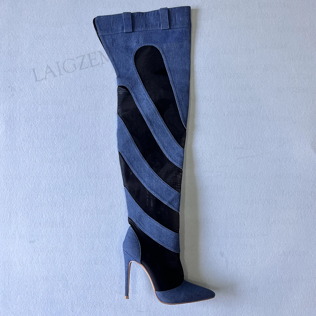 

BERZIMER Women Over Knee High Boots Side Zipper Stiletto High Heels Boots Patchwork Over Knee Lady Shoes Woman Big Size 39 42 43