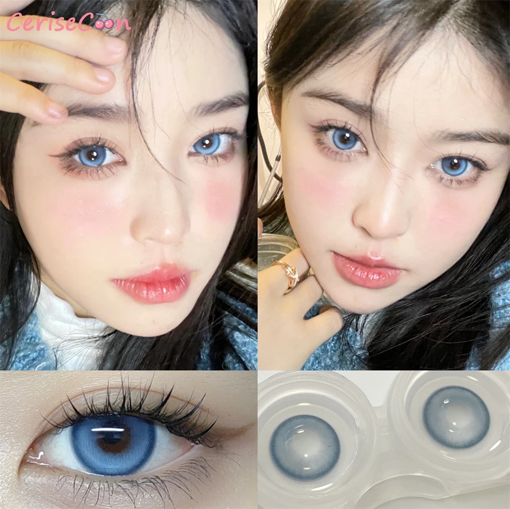 

Coconut Blue Colored Contact Lenses Cosmetic Big Beauty Pupil Lens For Eyes Make Up Myopia Prescription Degrees 2Pcs/Pair
