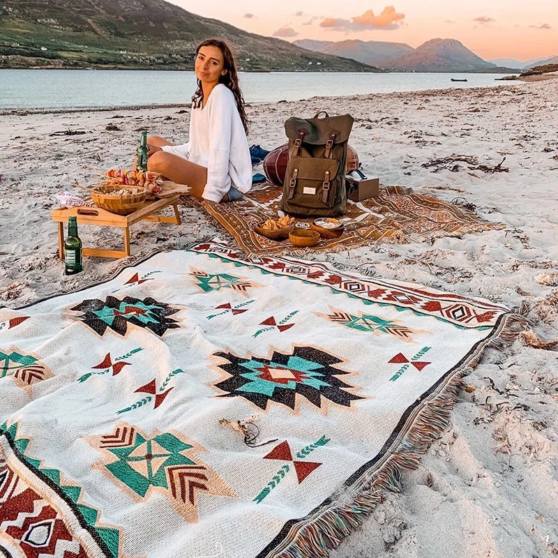 

Этническое богемное мексиканское одеяло, уличное пляжное одеяло для пикника, Полосатое льняное постельное одеяло в стиле бохо, плед для див...