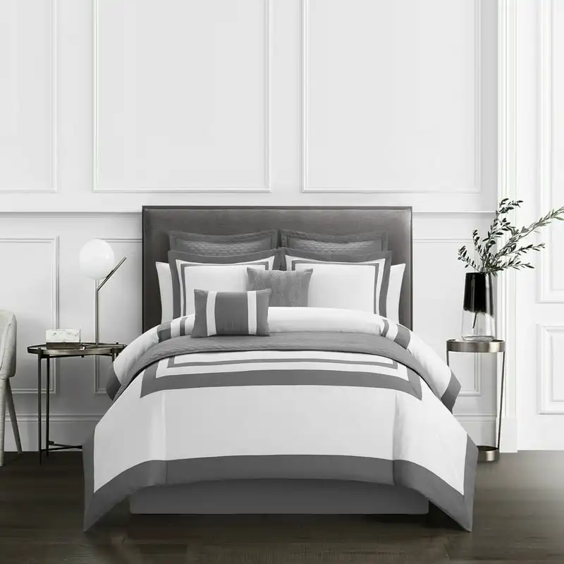 

Golda 6-Piece Color Block Comforter Set, Twin, Gray For Adults