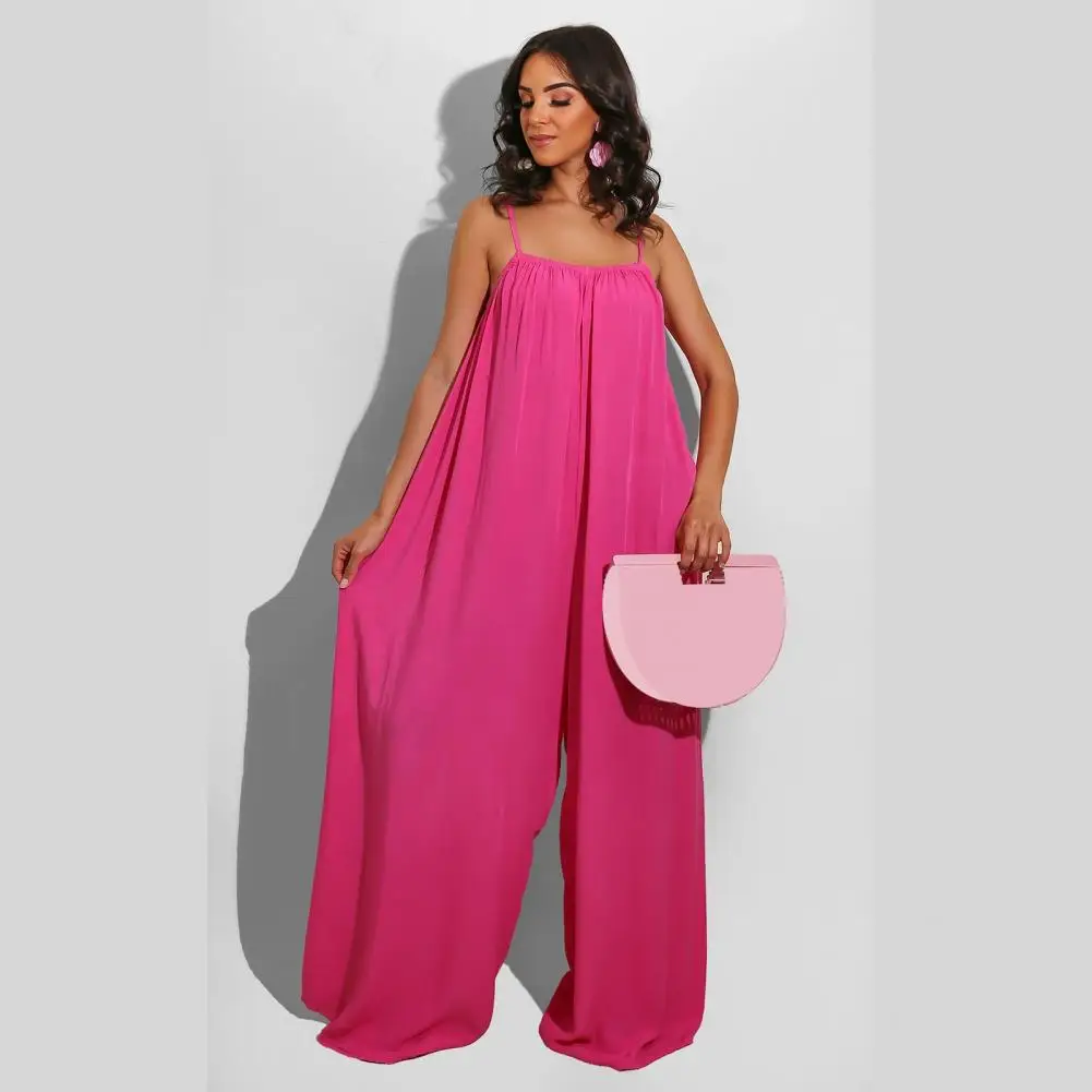 

Loose Jumpsuit Stylish Women's Backless Sleeveless Jumpsuit Wide Leg Pleated Design Oversized Fit for Vacation Lady Sleeveless