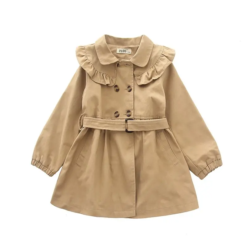 

Girls Trench Coat 2023 New Autumn Clothes Korean Double Breasted Tie Up Windbreaker Children Mid Length Spring Jackets