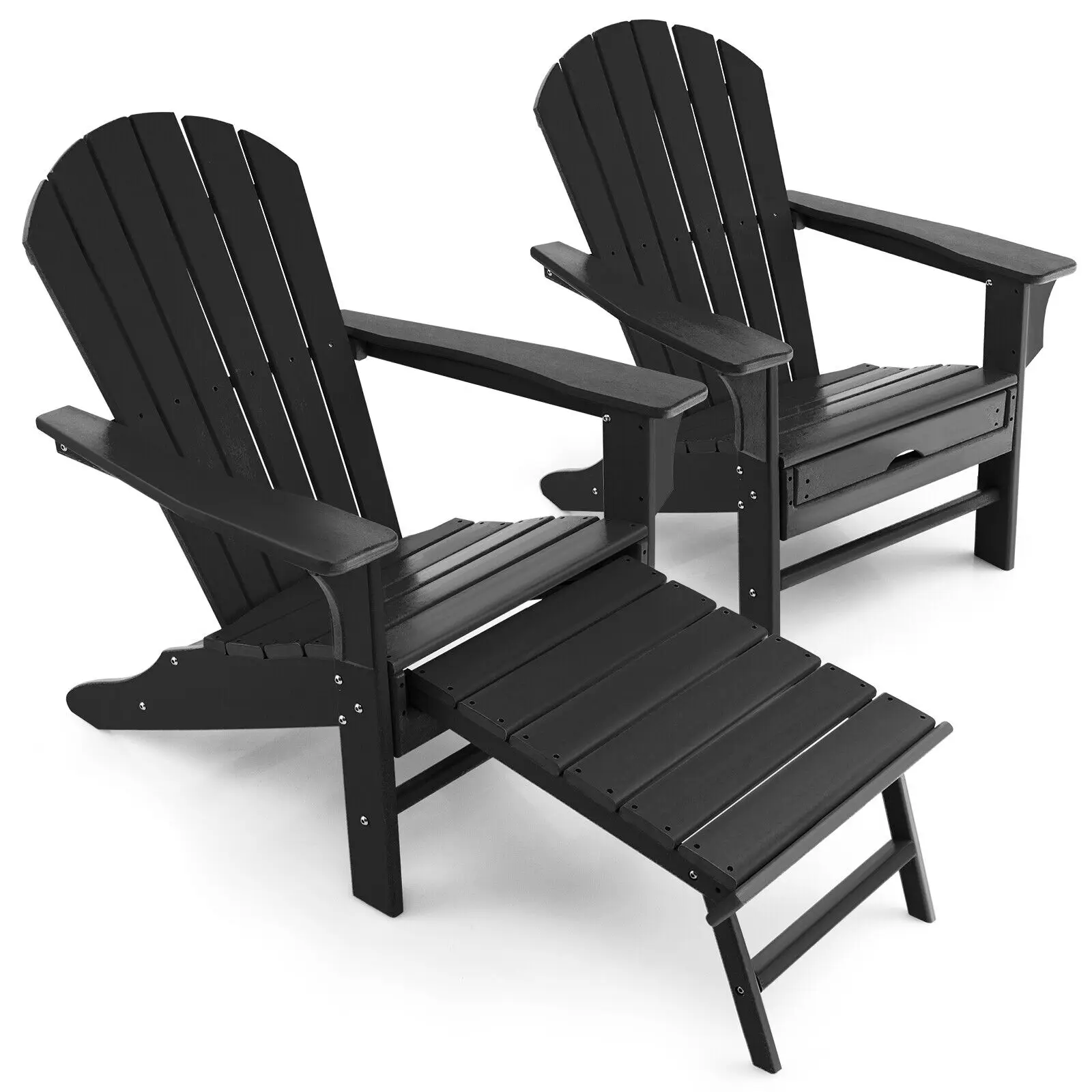 

Patiojoy 2 PCS Outdoor Patio HDPE Adirondack Chair Beach Seat Retractable Ottoman Black