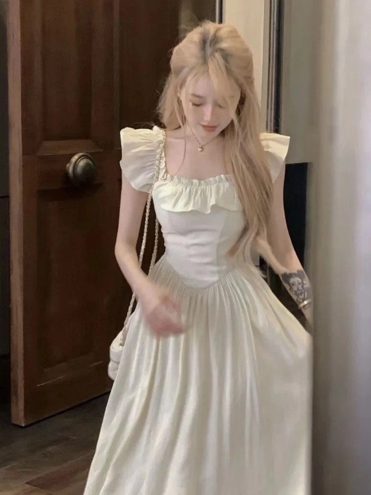 Платья для женщин повседневные шикарные однотонные с летящими рукавами стильные