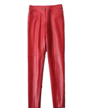 Leather Pants Women's Spring And Autumn Slim Sheepskin Pants Pencil Pants Ladies Mid Waist Skinny Sheepskin Leather Pants 