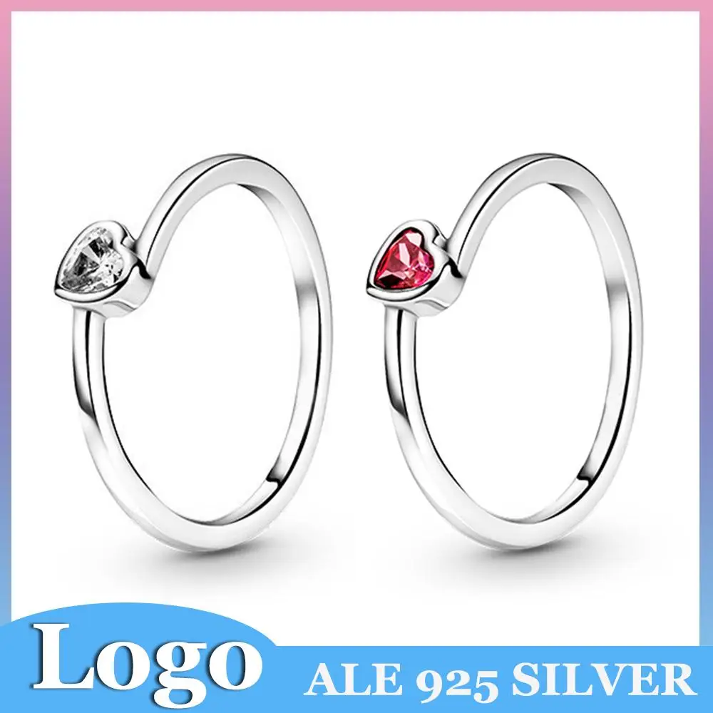 

925 Sterling Silver Clear Tilted Heart Solitaire Ring with Sparkle Zircon Fits Pandora Finger Ring Wedding Party Women Gifts