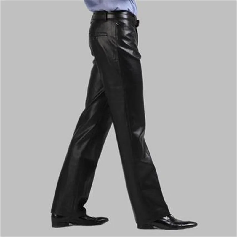 Winter warm motorcycle pu leather pants men feet trousers windproof thermal thicken faux leather skinny pants mens fashion black