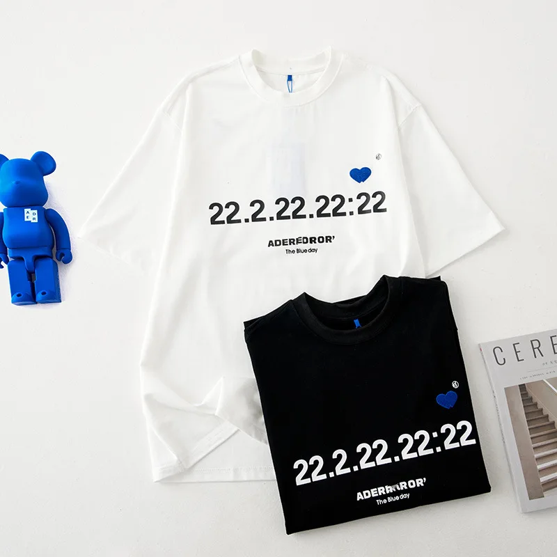 

Ader Summer 2022 Heart-shaped Embroidery Print Niche Design Brand Short-sleeved Couple Loose All-match T-shirt Harajuku