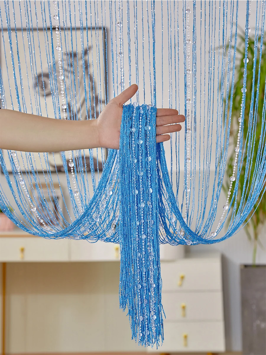 

Living room divider Crystal bead string curtain 1X2 M Tassel fringe door curtain for white salon and sheer wedding decoration