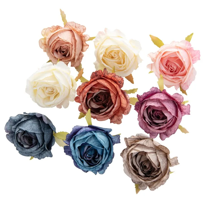 

5Pcs Artificial Flowers Wall Wedding Garden Silk Roses Head Christmas Decoration for Home Room Diy Party Candy Box Scrapbooking