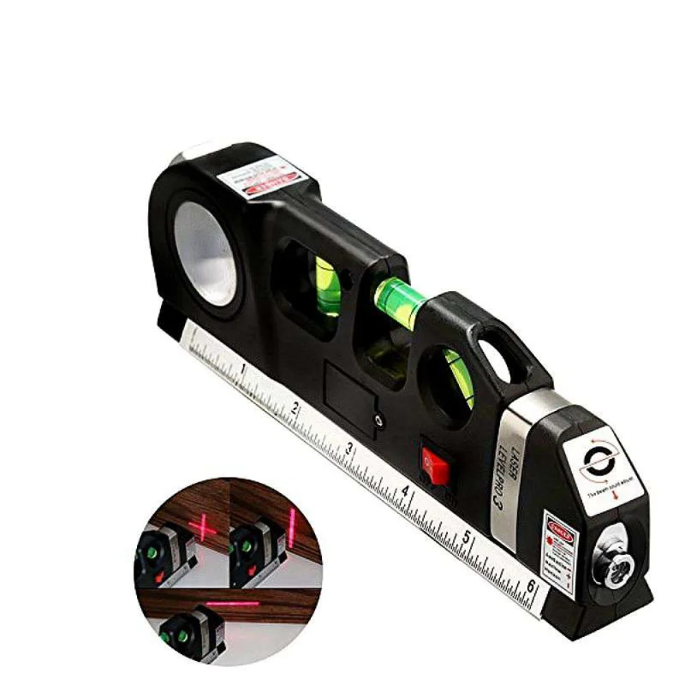 4 in 1MLaser Level Horizon Vertical Measure 8FT Aligner Standard and Metric Rulers Multipurpose Measure Level Laser Black