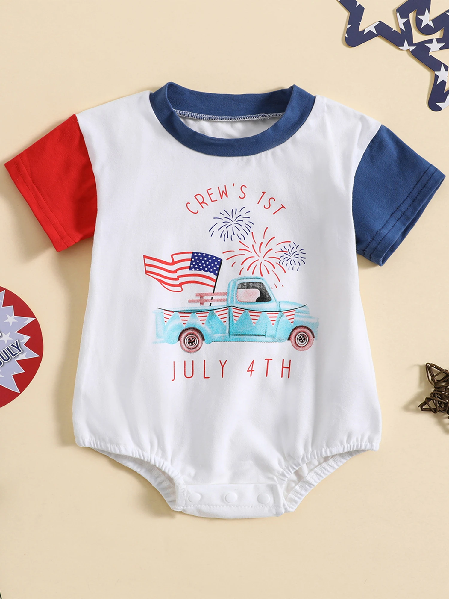 

TheFound 4th of July Baby Girl Outfits Contrast Color Independence Day Infant Boy Romper Fourth of July Summer Bodysuits (White