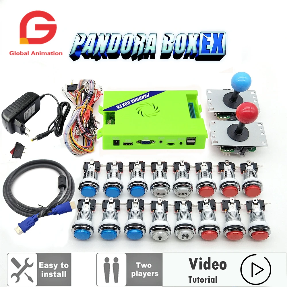 FULL HD 1080P Diy Arcade Game Kit Pandora Box EX 8 Way Sanwa Arcade Joystick Chrome Plating Illuminated Arcade Button Pandora EX