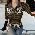 Женский уличный топ в полоску, с пуговицами и V-образным вырезом