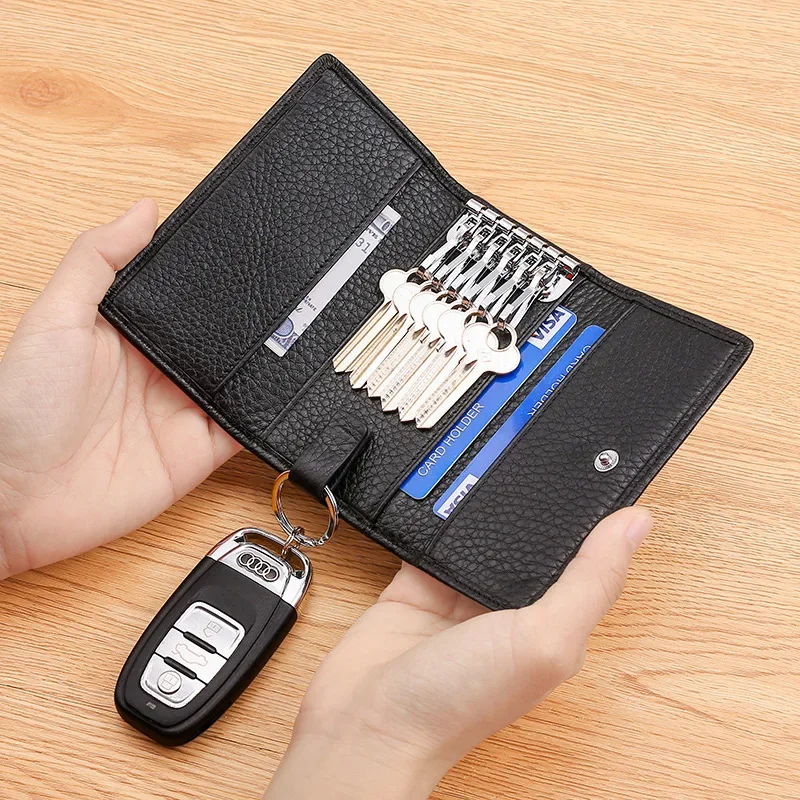 Мягкий кожаный чехол для ключей дома многофункциональный кошелек с крючком и