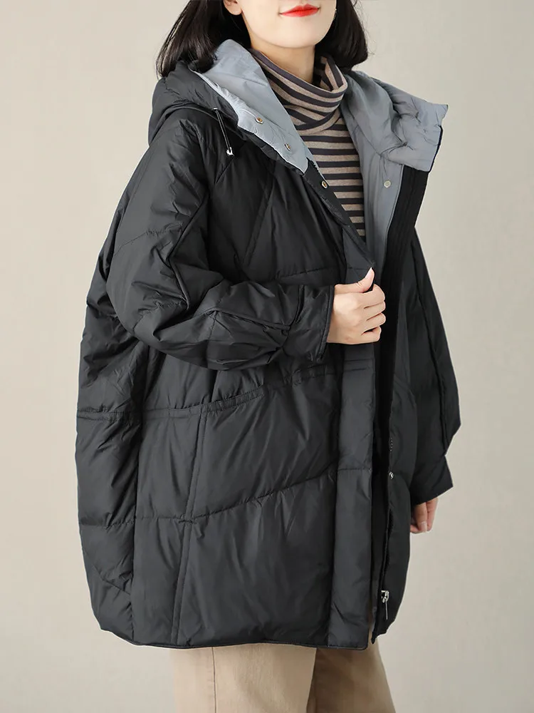 White Duck Down Cotton Jacket Woman Casual Literary All-match Slim Jacket 2022 Winter Korean Version Hooded Coat Trend N1503