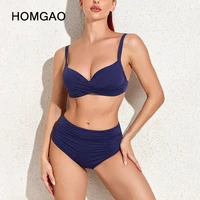 homgao sexy bikini 2022 women v neck high waist swimsuit bikini set push up bathing suit swimwear two piece beach wear biquini