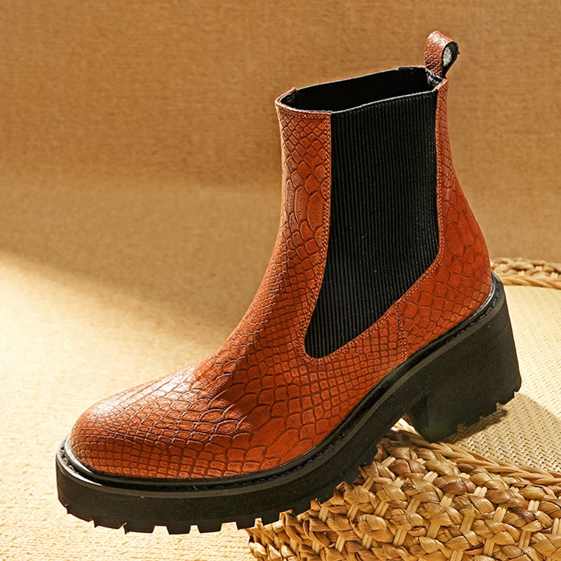 

Женские ботинки челси на платформе, черные или коричневые короткие ботинки на резиновой подошве, большой размер, 2022