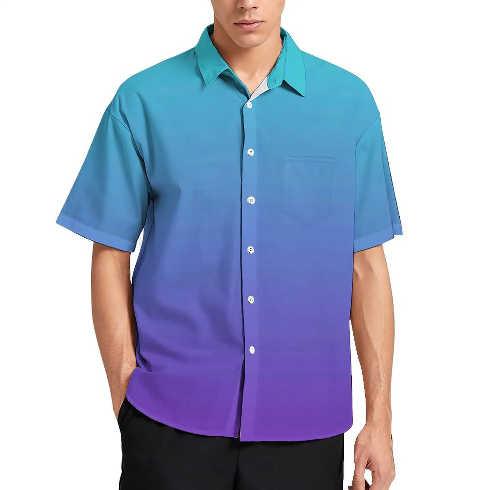 

Пляжная рубашка с градиентным эффектом омбре, минималистичные яркие Гавайские повседневные рубашки, мужские эстетические блузки с коротким рукавом, Индивидуальные топы