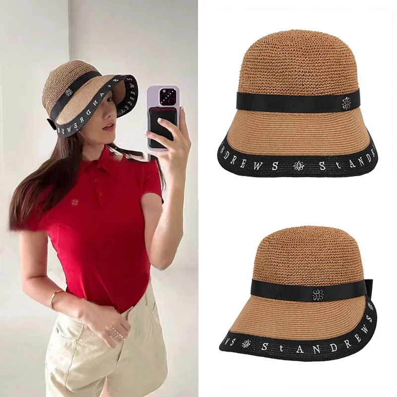 

South Korea Golf 2023 Summer Women's Breathable and Comfortable Peaked Cap Fisherman's Ball Cap with Top Straw Hat