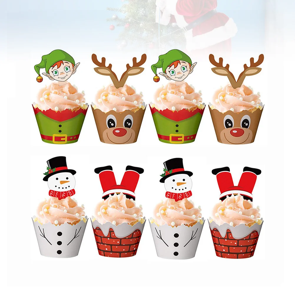 

Christmas Cake Cupcake Toppers Wrappers Decorations Mini Picks Wrapper Paper Liners Topper Party Cups Birthday Supplies