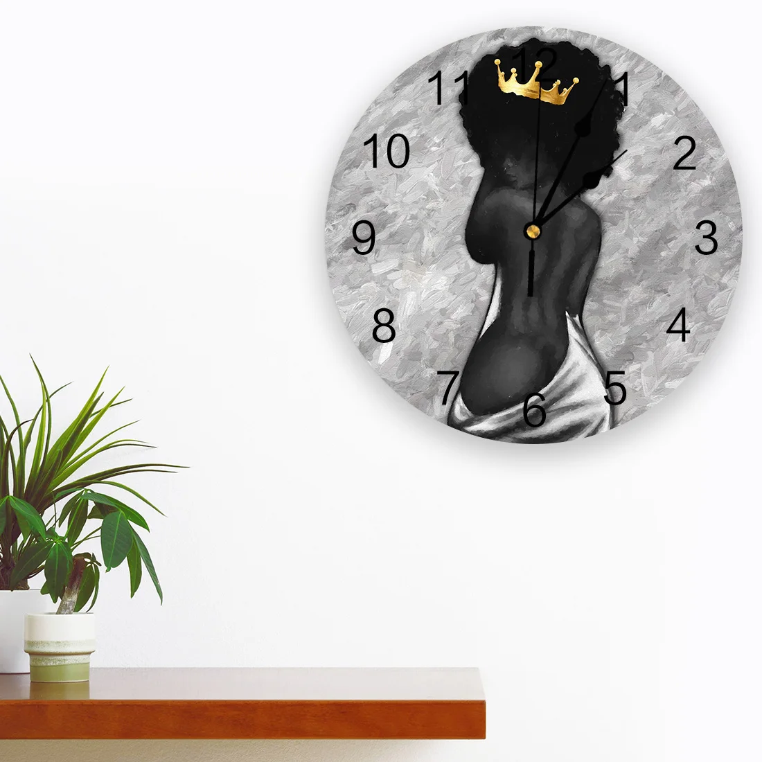 Настенные часы Black Girl с короной тихие украшения для дома кафе офиса большие