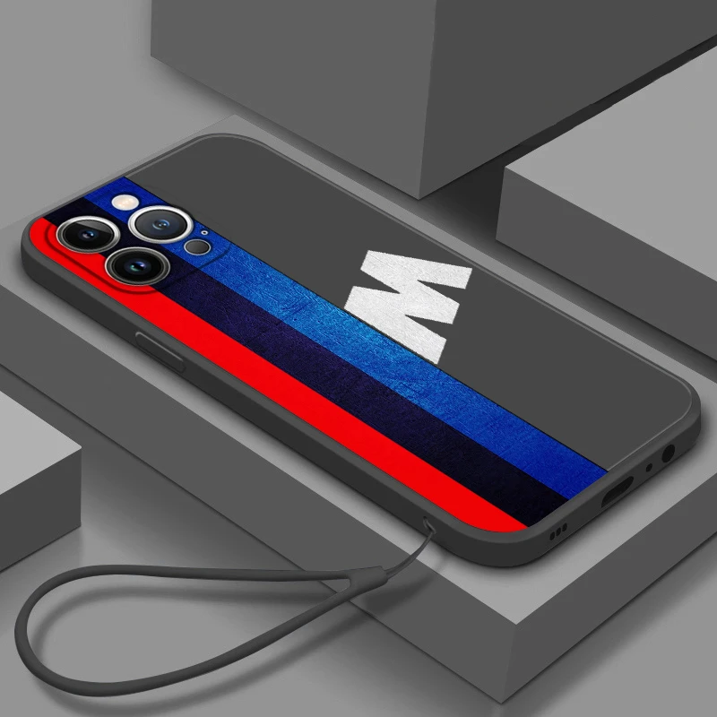 

Car Bmw Luxury For Apple iPhone 14 13 12 Mini 11 Pro XS MAX XR X 8 7 6S SE Plus Silicone Liquid Rope Phone Case Coque Capa Funda