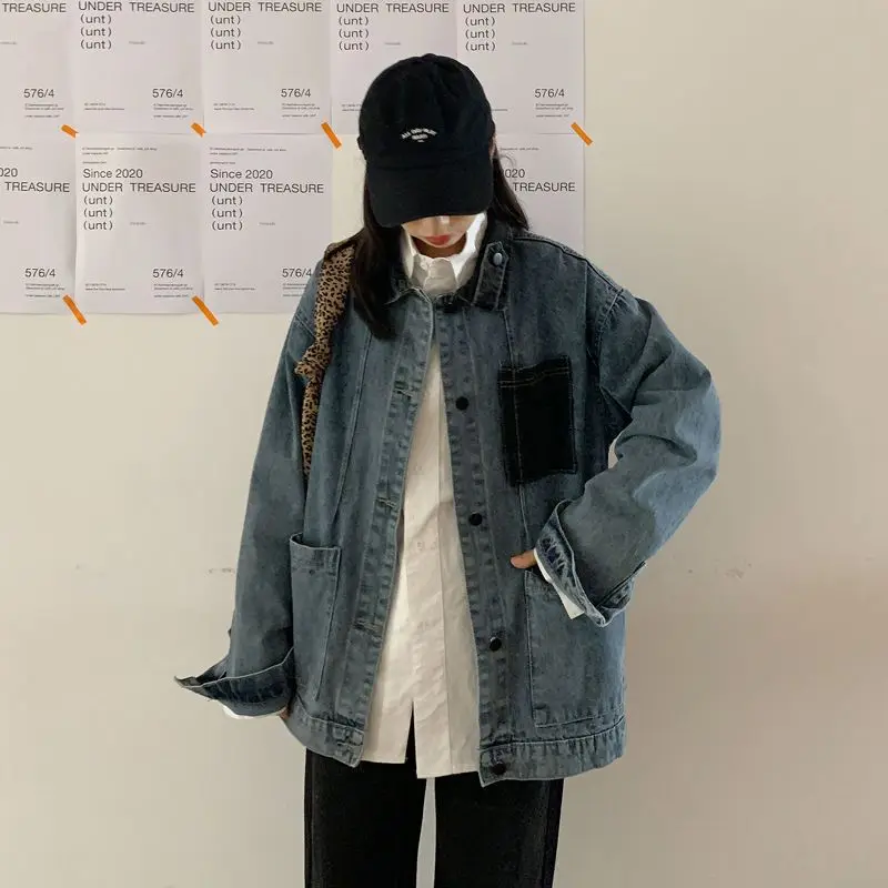 Куртка женская джинсовая в Корейском стиле модная уличная одежда из денима для