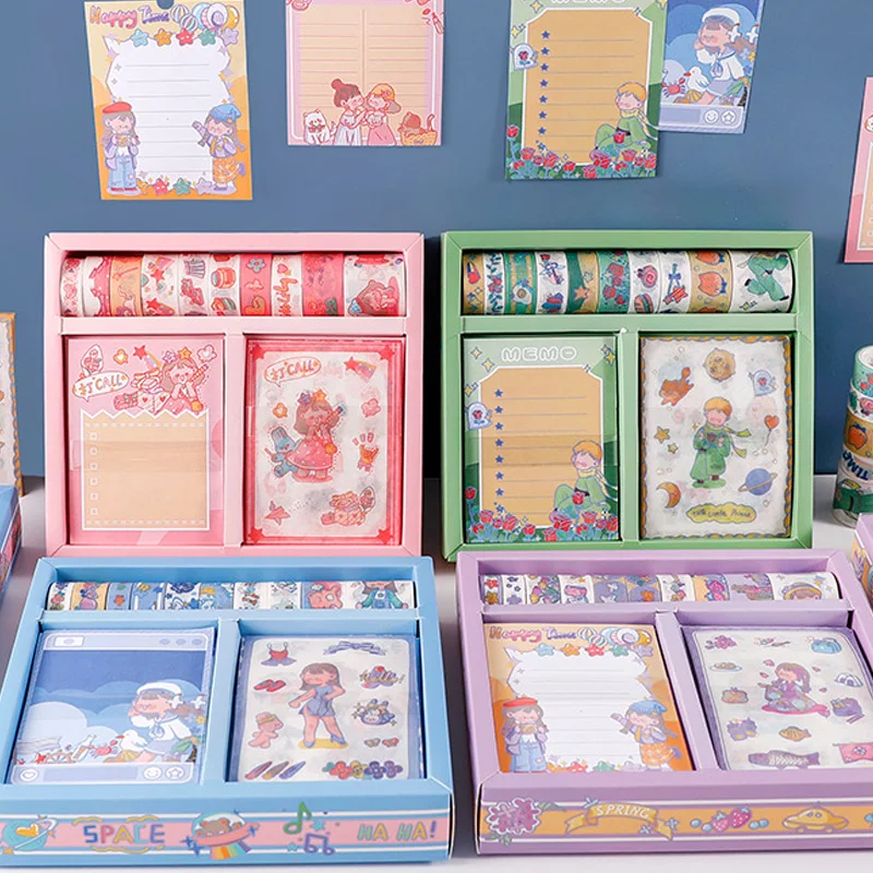 50PCS/SET Washi Tape + Memo Pads + Stationery Stickers Prince School Supplies Kit Masking Tape Kawaii Sticker DIY Planner Decor