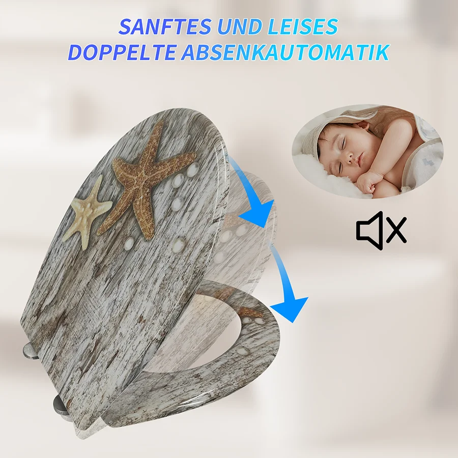 Деревянное старомодное серо-бежевое сиденье для унитаза из смолы с бесшумным