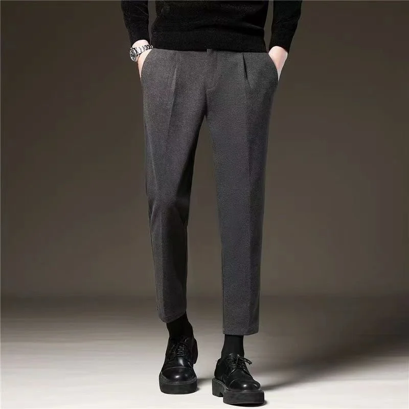 Winter 2023 Autumn Woolen Business Dress Pants Men High Quality Streetwear Casual Long Trousers Formal Social Suit Pants L84