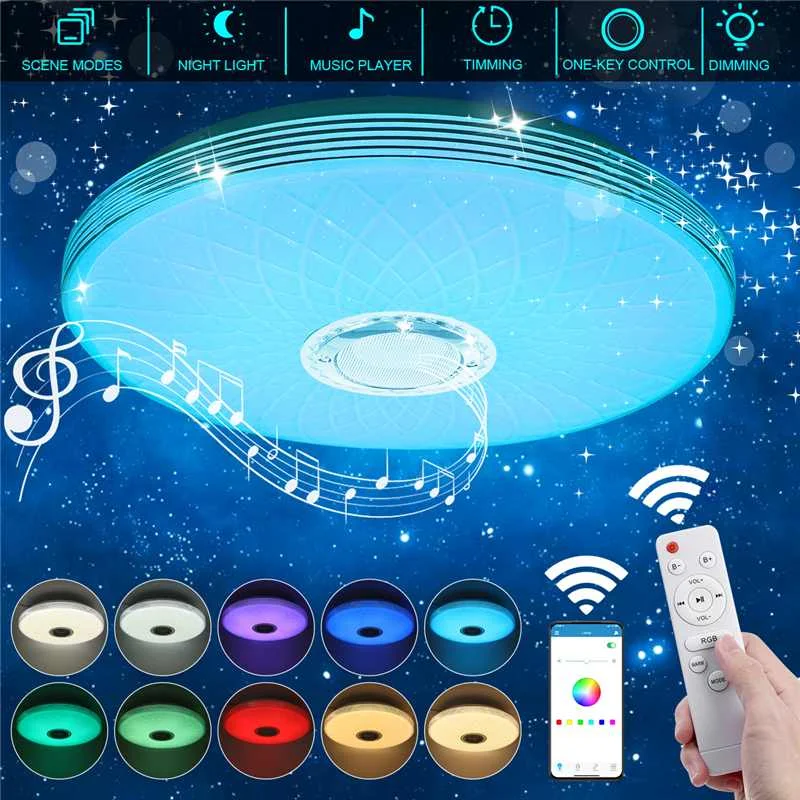 

40CM 220V Modern RGB LED Ceiling Light Home Lighting Remote APP Control bluetooth Speaker Music Light Bedroom Smart Ceiling Lamp