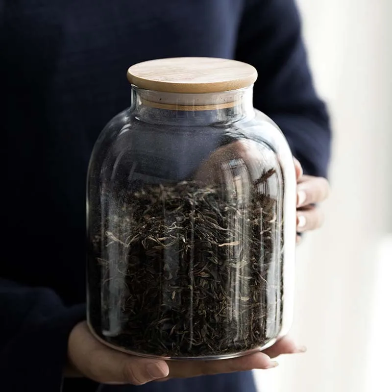 

Large Capacity Airtight Glass Jar with Bamboo Lid Glass Tank Jam Honey Tank Food Storage Container Transparent Jar Home Decor