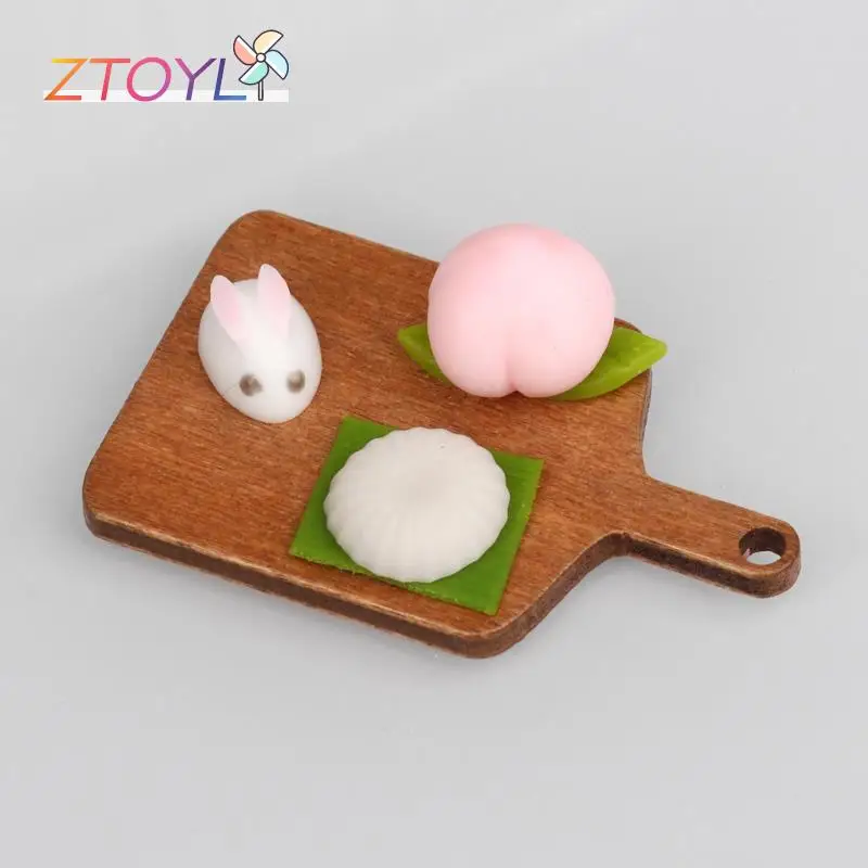 

1Set 1:12 Dollhouse Miniature Peach Bean Bun Pudding Rabbit Putu Piring with Plate DIY Dessert Mini Food for Doll House Kitchen