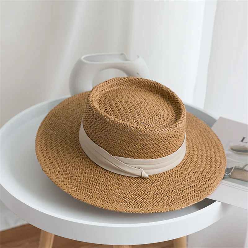 

Raffia Straw Hats for Women Summer Wide Brim Chapeau Women's Sun Hats Ribbon Boater Panama Beach Cap Femme Feminino Caps