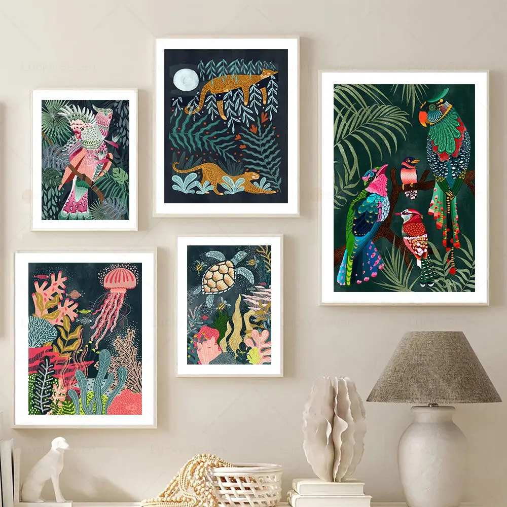 Тропические джунгли птицы дневная жизнь морская Медуза черепаха коралловый риф