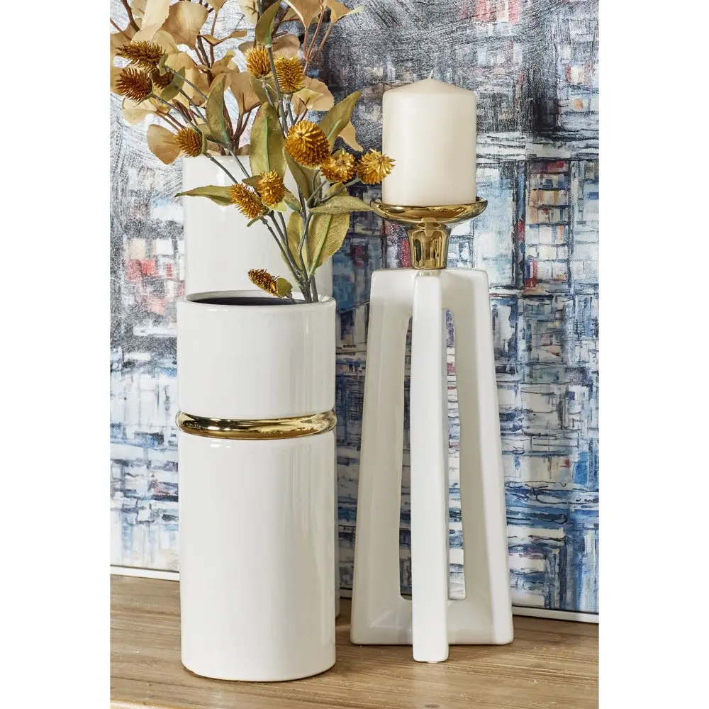 

2 Candle White Ceramic Candle Holder, Set of 2