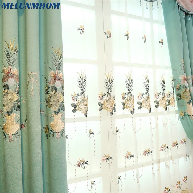 

Melunmhom европейские шенилловые бархатные тканевые вышитые оконные экраны шторы для гостиной спальни Роскошный Балдахин черный