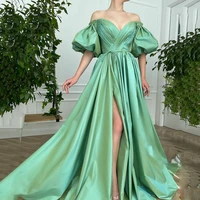 sexy luxury formal party elegant sweetheart prom dress 2022 charming high score short fluffy sleeve evening dress a line satin a