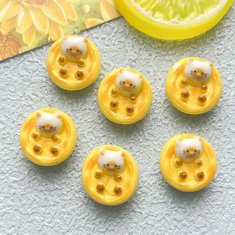 Kawaii кошка яйцо пирог смола подвески мультфильм 3D еда кулон для серег брелки Diy