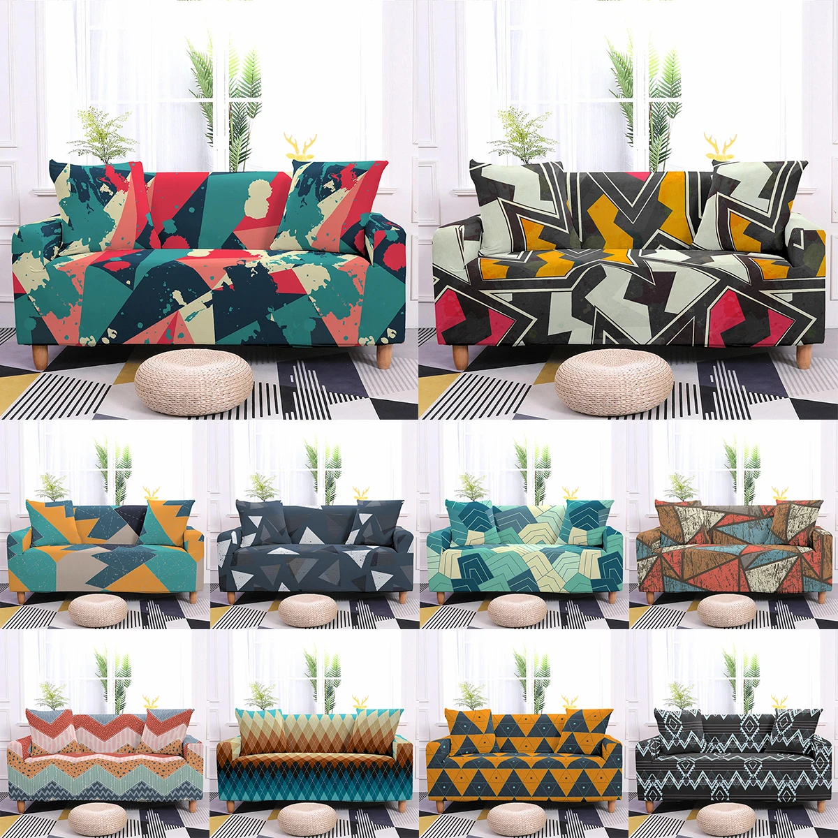 

Geometry Elastic Sofa Cover Plaid Pattern Couch Cover Corner Sofa Slipcover 1/2/3/4 Seater L Shape Armchair Sofa Protector