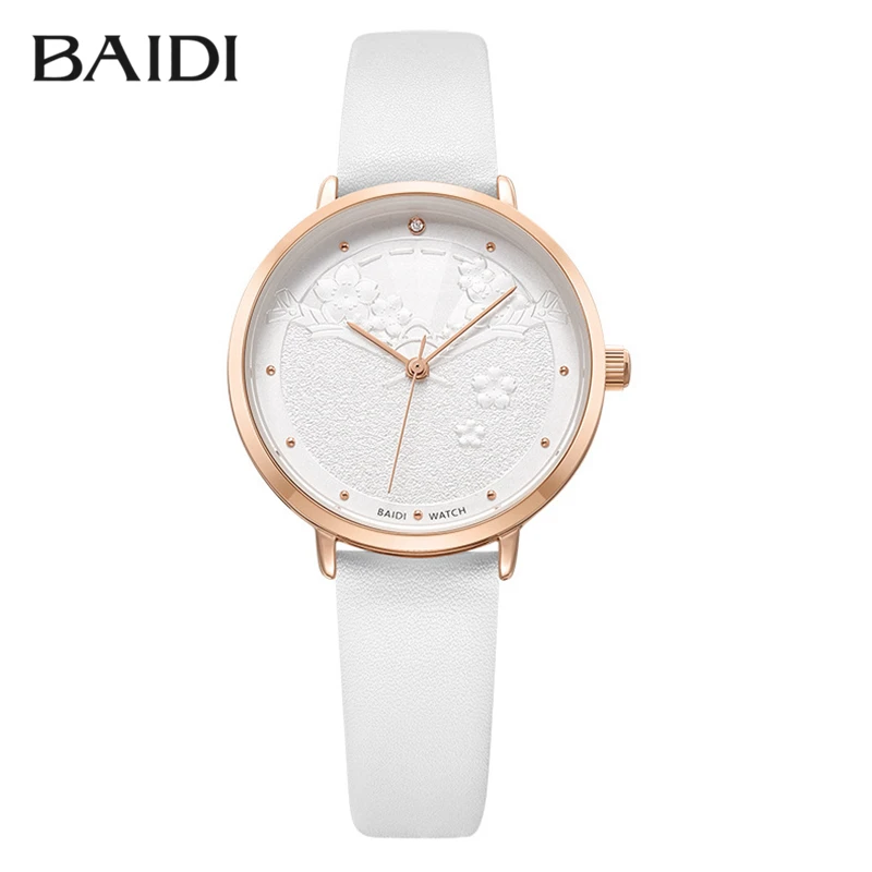 White Lady Fashion Trendy Watches For Women Leather Strap Hour Girl Quartz Wristwatch Waterproof Child Student Rose Gold Time