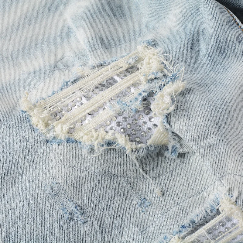 Уличная одежда дырки с прозрачными кристаллами лоскутные эластичные облегающие