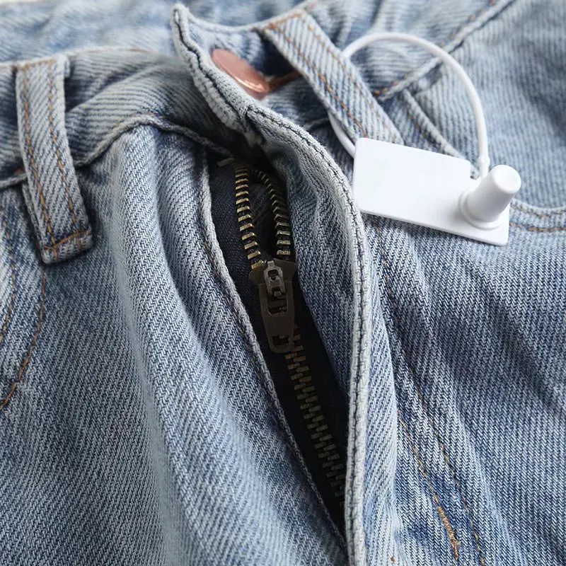 Jenny&Dave Fashion High Wasit Mom Street Burrs Straight Loose jeans England Style Retro Washed Light Blue High Jeans Women