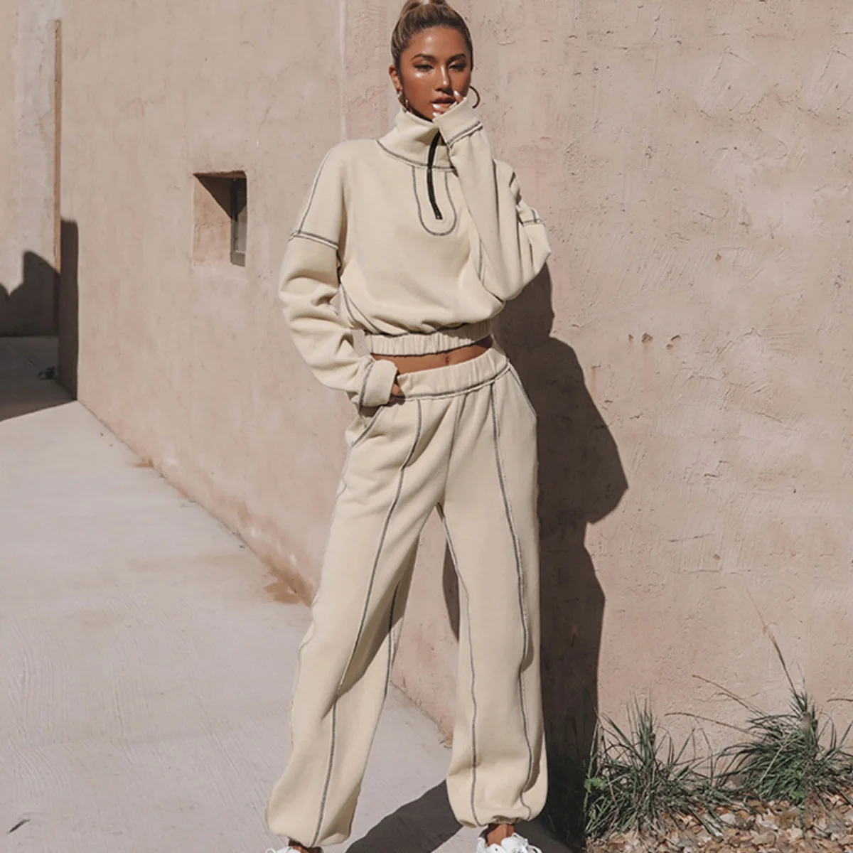 

2022 Autumn Winter Fashion Two Piece Sets Womens Outfits Pullover Sweatshirt Womens Casual Half-pull Chain Top Pants Sports Suit