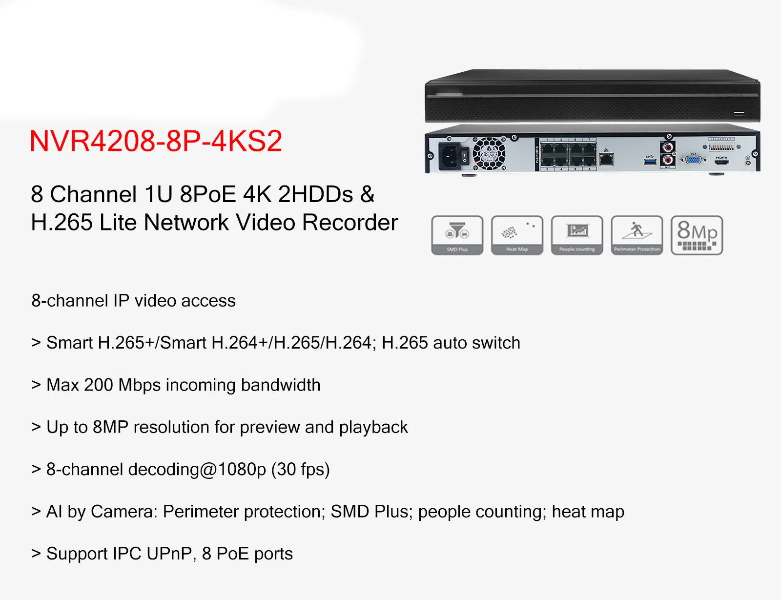Набор Dahua 6MP CCTV Kit IP Camera IPC-HDW4631C-A 8CH 4K NVR4208-8P-4KS2 P2P APP встроенная фотокамера