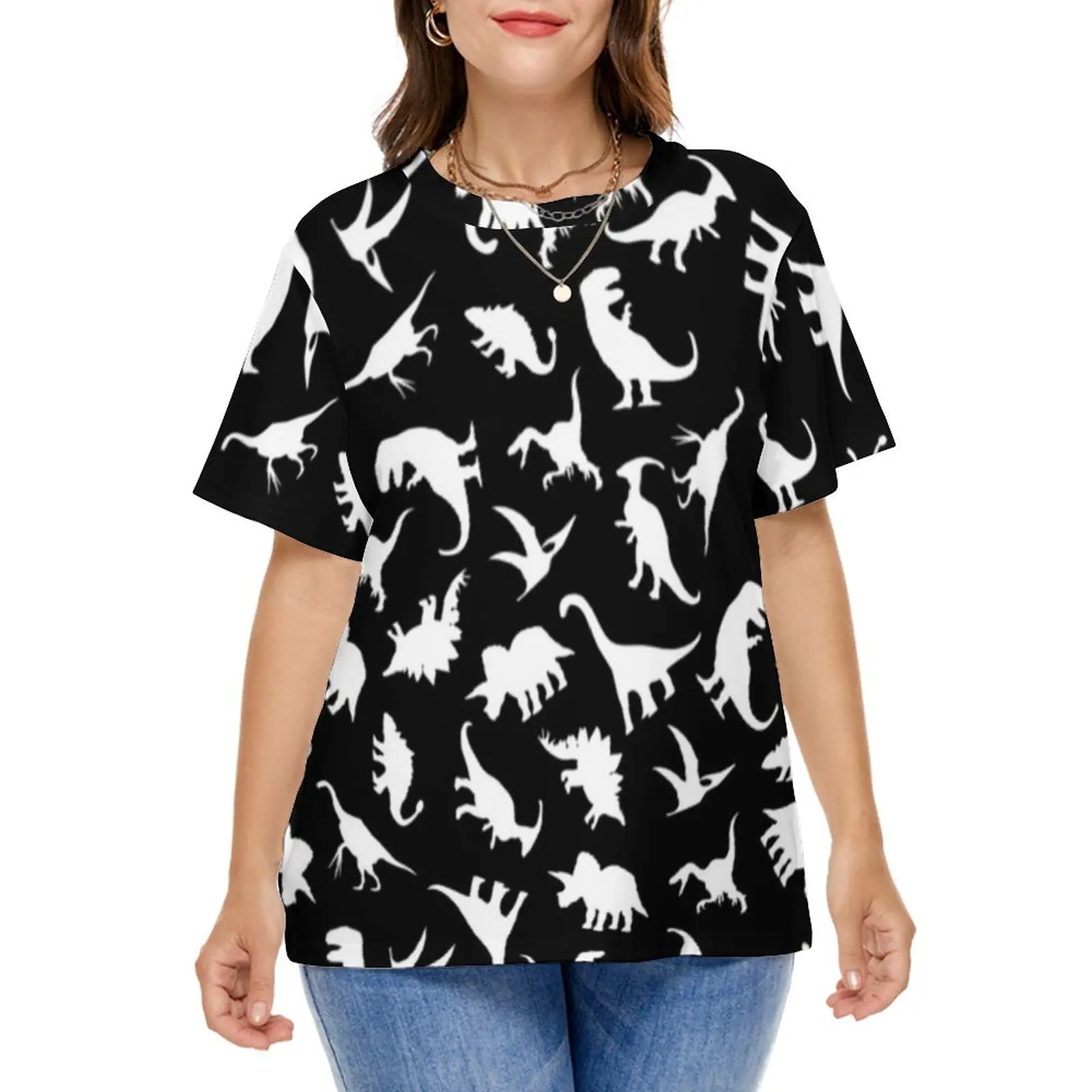 Fun Dinosaurs T-Shirts Black Graphic Cute Dino T Shirt Short-Sleeve Pretty Tee Shirt Plus Size 8XL  Summer Print Tops Gift Idea